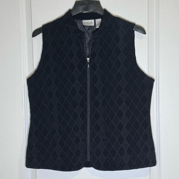 Chico’s Black Plush Velveteen Quilted Vest - Picture 2 of 8